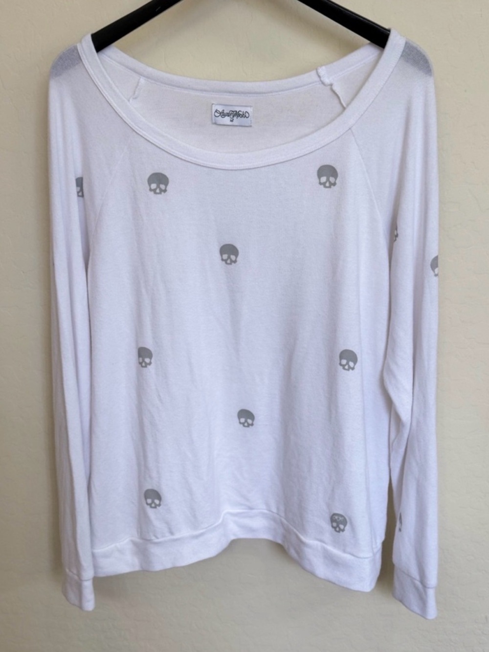 Lauren Moshi All Over Skull Print Scoop Neck Pullover Sweater XL White